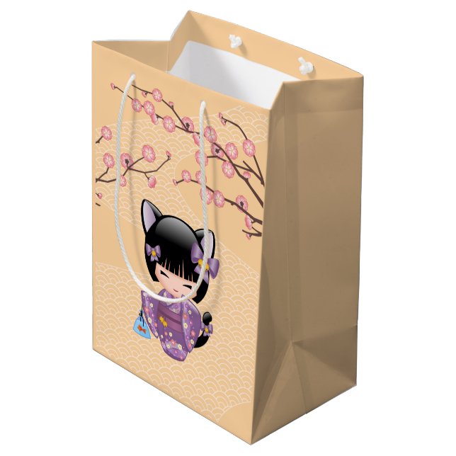 Bolsa De Regalo Mediana Neko Kokeshi Doll - Amarillo Chica Geisha (Angulo reverso)