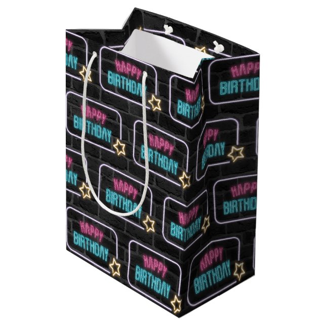 Bolsa De Regalo Mediana Neon Birthday Marquee On Brick (Angulo reverso)