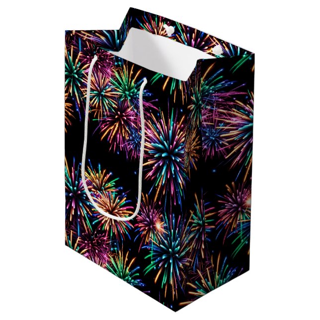 Bolsa De Regalo Mediana Neon Fireworks (Angulo Anverso)