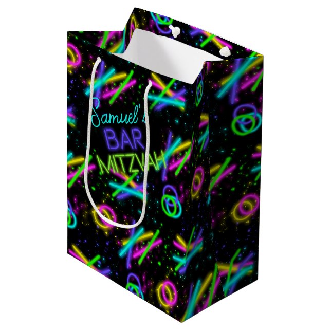 Bolsa De Regalo Mediana Neon Glow Stick Bar Mitzvah ID991 (Angulo Anverso)
