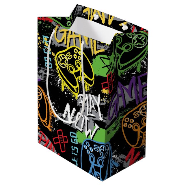Bolsa De Regalo Mediana Neon Graffiti Gaming Pattern (Angulo reverso)
