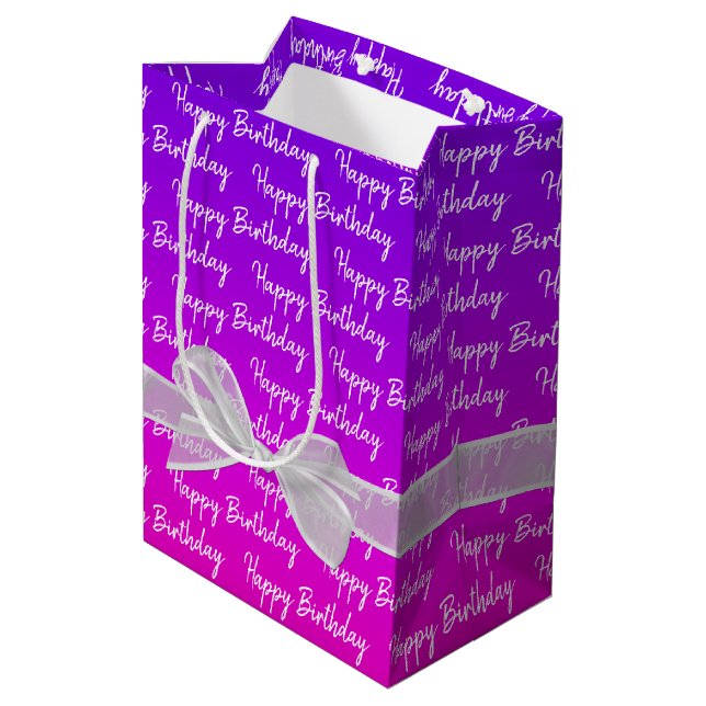 Bolsa De Regalo Mediana Neon Happy Birday with White Bow (Angulo reverso)