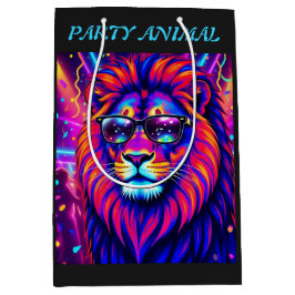 Bolsa De Regalo Mediana Neon Lion Party Animal – Colourful Retro Graphic
