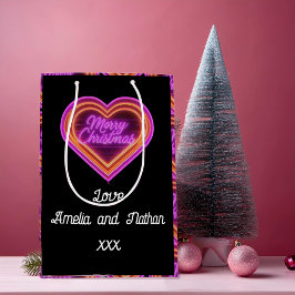 Bolsa De Regalo Mediana Neon Merry Christmas Personalizado