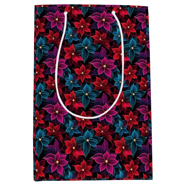 Bolsa De Regalo Mediana Neon Navidades Poinsettias (Anverso)
