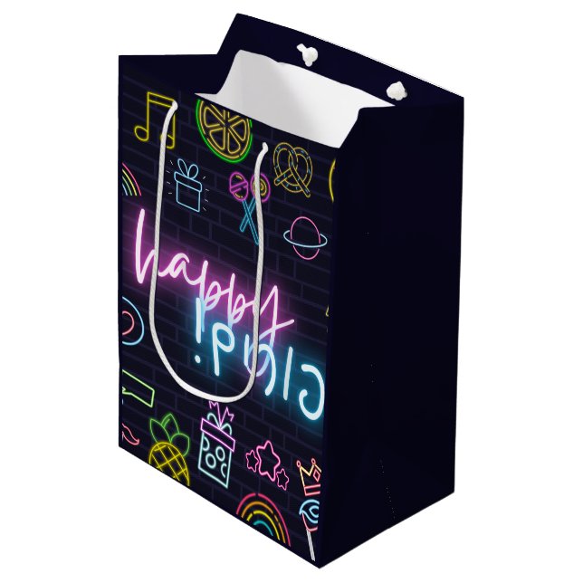 Bolsa De Regalo Mediana Neon Purim (Angulo Anverso)