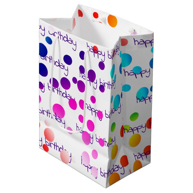 Bolsa De Regalo Mediana Neon Rainbow Birthday Polka Dots (Angulo Anverso)