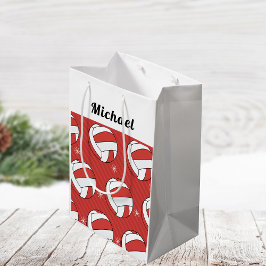 Bolsa De Regalo Mediana Nieve de bolas de voleibol a rayas de fiesta de lo