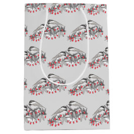 Bolsa De Regalo Mediana Nieve feriada para Navidades de invierno con aves 