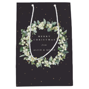 Bolsa De Regalo Mediana Nieve Negra Suave+Acebo de Navidad/Fiestas
