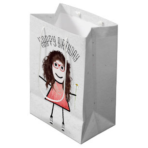 Bolsa De Regalo Mediana Niña con palo de cumpleaños con margarita
