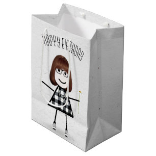 Bolsa De Regalo Mediana Niña con palo de cumpleaños con margarita
