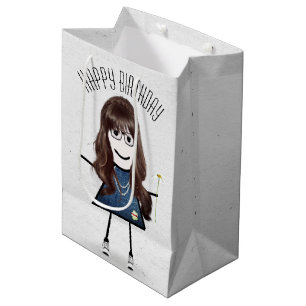 Bolsa De Regalo Mediana Niña con palo de cumpleaños con margarita