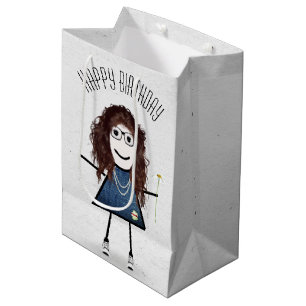 Bolsa De Regalo Mediana Niña con palo de cumpleaños con margarita