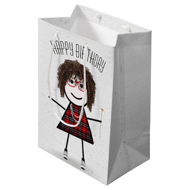 Bolsa De Regalo Mediana Niña con palo de cumpleaños con margarita (Angulo Anverso)
