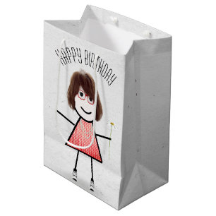 Bolsa De Regalo Mediana Niña con palo de cumpleaños con margarita