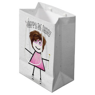 Bolsa De Regalo Mediana Niña con palo de cumpleaños con margarita