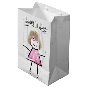 Bolsa De Regalo Mediana Niña con palo de cumpleaños con margarita