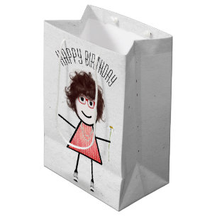 Bolsa De Regalo Mediana Niña con palo de cumpleaños con margarita