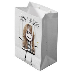 Bolsa De Regalo Mediana Niña con palo de cumpleaños con margarita