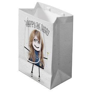 Bolsa De Regalo Mediana Niña con palo de cumpleaños con margarita