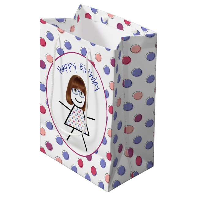 Bolsa De Regalo Mediana Niña con palos de cumpleaños con puntos de polka (Angulo Anverso)