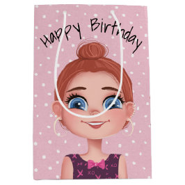 Bolsa De Regalo Mediana Niña de Cumpleaños de Dibujos Animados en Lunares