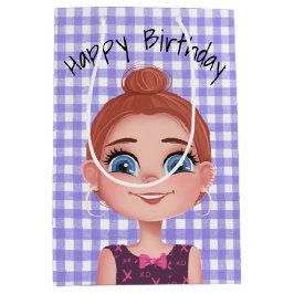 Bolsa De Regalo Mediana Niña de Cumpleaños de Dibujos Animados sobre Gingh
