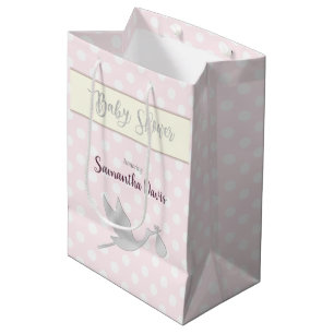Bolsa De Regalo Mediana Niña de plata Baby Shower de la cigüeña