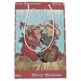 Bolsa De Regalo Mediana Niña de vaca occidental vieja y Navidades descansa