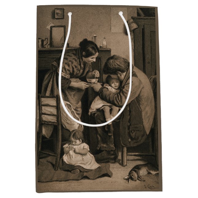 Bolsa De Regalo Mediana Niña enferma apoyada por su padre y su madre (Anverso)