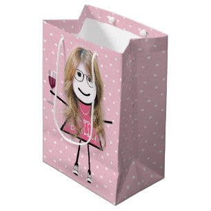 Bolsa De Regalo Mediana Niña Palo De Cumpleaños Con Puntos De Polka