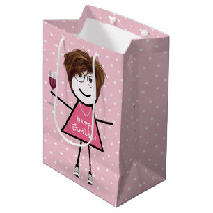 Bolsa De Regalo Mediana Niña Palo De Cumpleaños Con Puntos De Polka
