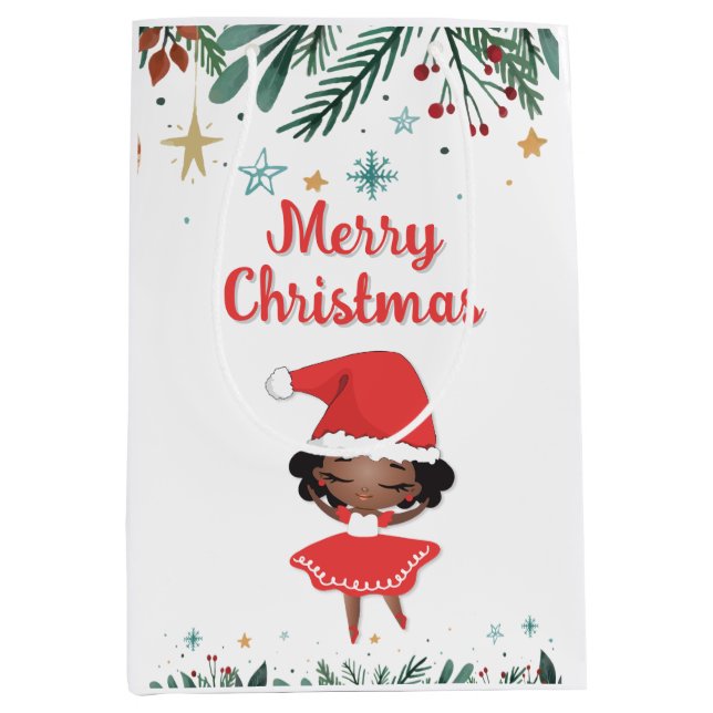 Bolsa De Regalo Mediana Niña pequeña Navidad Santa Hat Ballerina (Anverso)
