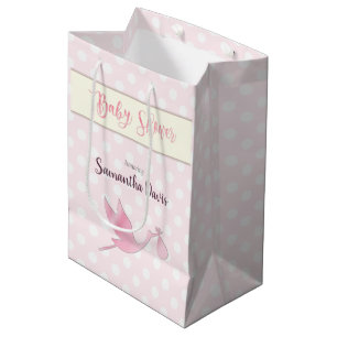 Bolsa De Regalo Mediana Niña rosada Baby Shower de la cigüeña