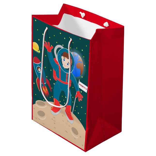 Bolsa De Regalo Mediana Niño astronauta en la fiesta de cumpleaños de la l (Angulo Anverso)