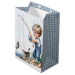 Bolsa De Regalo Mediana Niño Pescando con un gatito