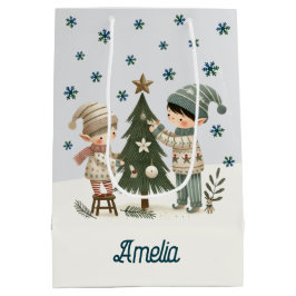 Bolsa De Regalo Mediana Niños adorables decorando el dibujo del árbol de N