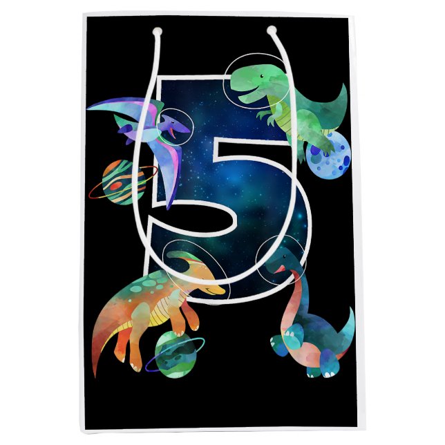 Bolsa De Regalo Mediana Niños Astronautas del espacio exterior Dinosaurios (Anverso)