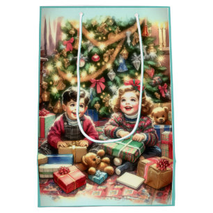 Bolsa De Regalo Mediana Niños nostálgicos dulces en Navidades de ida y vue