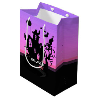 Bolsa De Regalo Mediana Noche de bruja y murciélagos de la casa cazada en 