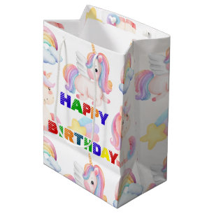 Bolsa De Regalo Mediana Noche de cumpleaños Rainbow unicorn moderno