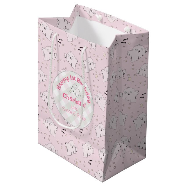 Bolsa De Regalo Mediana Noche de Fantasma Rosa Rosa (Angulo Anverso)