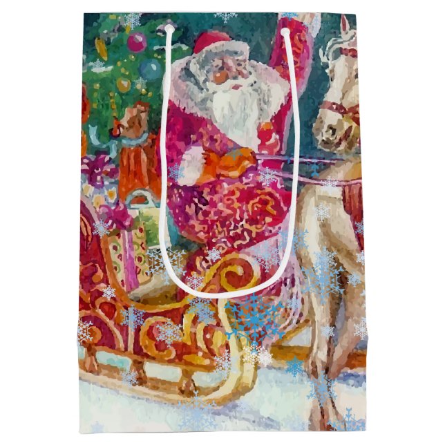 Bolsa De Regalo Mediana Noche de Navidades de la nieve en el caballo mágic (Reverso)