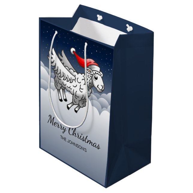 Bolsa De Regalo Mediana Noche de Navidades Voladores de Santa Claus (Angulo reverso)