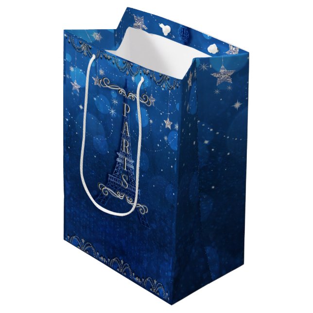 Bolsa De Regalo Mediana Noche en París bajo las estrellas Fiesta de Plata  (Angulo Anverso)