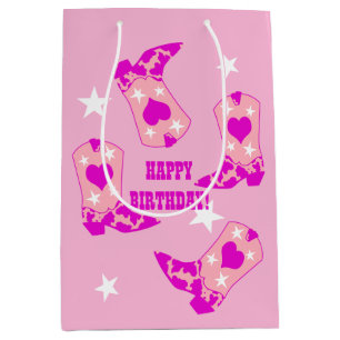 Bolsa De Regalo Mediana Noche moderna rosa occidental boots feliz cumpleañ
