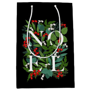 Bolsa De Regalo Mediana NOEL Greenery Berries Navidades Negro