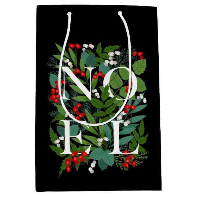 Bolsa De Regalo Mediana NOEL Greenery Berries Navidades Negro (Anverso)