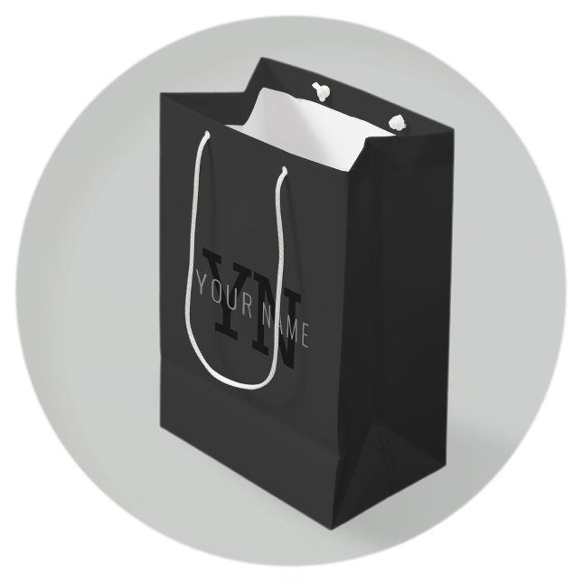 Bolsa De Regalo Mediana Nombre con monograma gris oscuro moderno (u otro t (Subido por el creador)